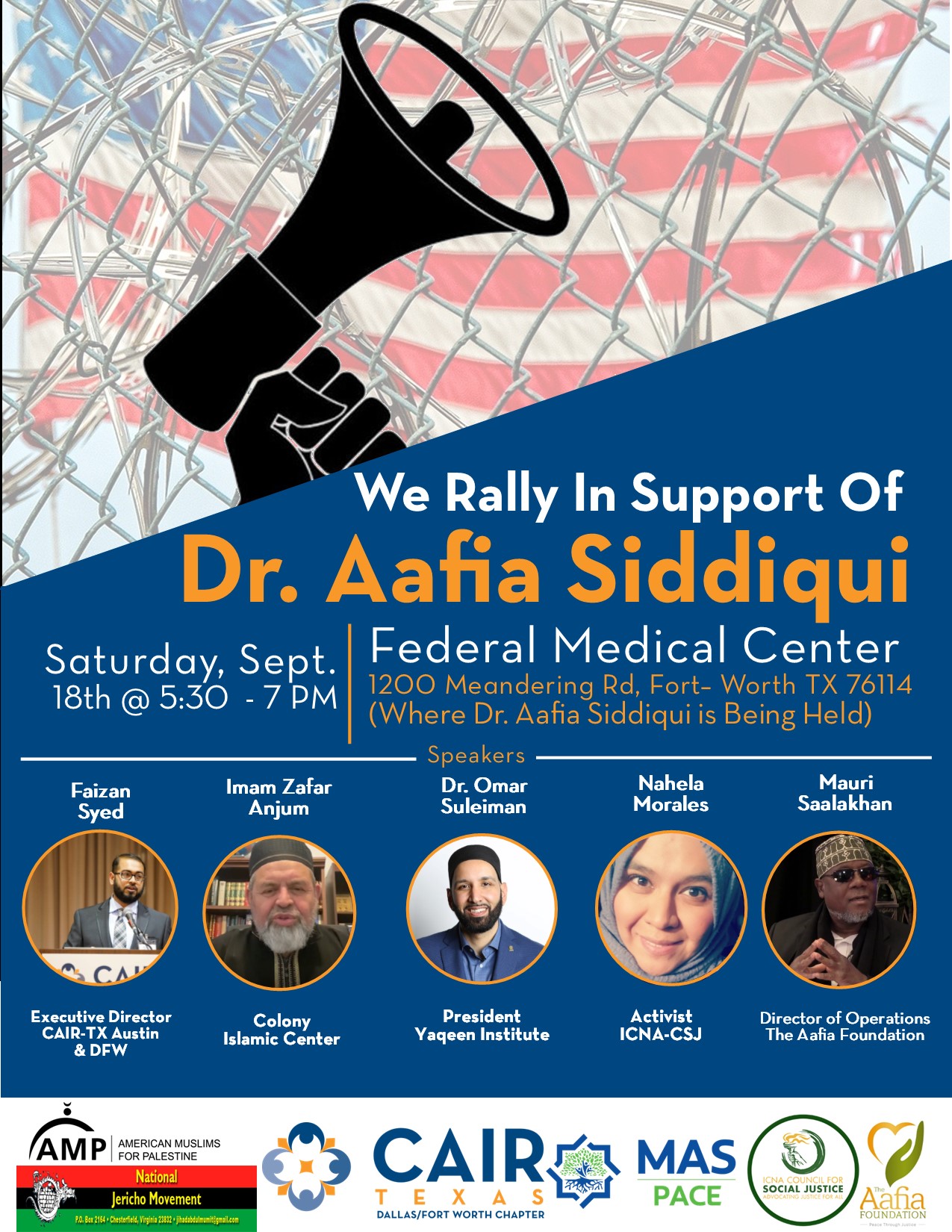 Flyer for Dr. Aafia Rally Fort Worth TX